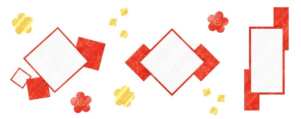 紅白の和紙風な飾り枠バリエーションセット
