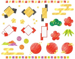 和イメージな飾り枠と装飾のイラスト素材セット