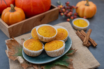 sweet home made vanilla pumpkin muffins on a table