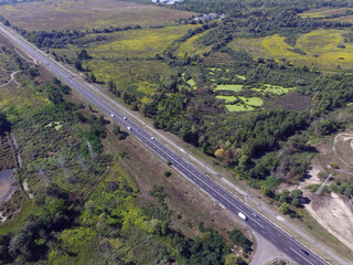 Aerial view of the saburb landscape (drone image). Near Kiev