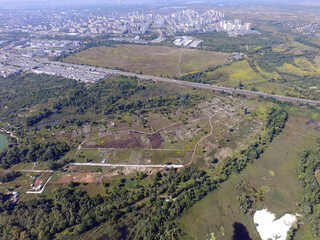 Aerial view of the saburb landscape (drone image). Near Kiev