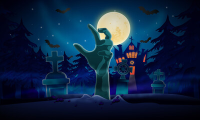 Halloween background with zombie hand design