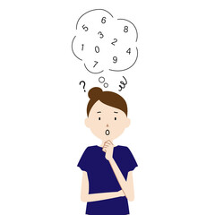 Illustration of a woman who is having trouble remembering her password(pin code, pass code)