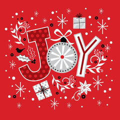 Joy letter with decoration of Christmas ornament, vector illustration