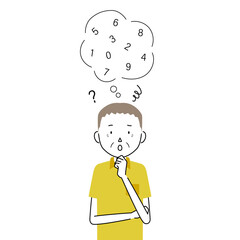 Illustration of a senior man who is having trouble remembering his password(pin code, pass code)