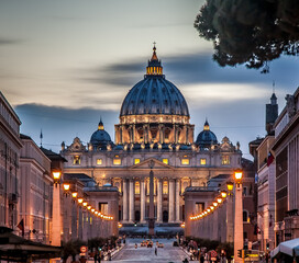 Evening view of St. Peter's Cathedral. Selective focus. Vatican City, Rome, Italy