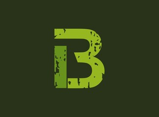 B vector letter made of grungy, grunge texture. Rubber stamp imprint style. For logo, brand label, poster, design elements etc.