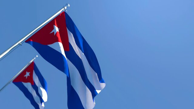 The national flag of Cuba is flying in the wind