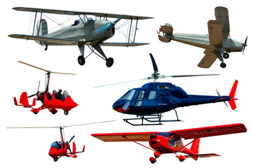 Set of various airplanes and helicopters isolated on white background.. © JackF
