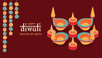 Greeting card for Diwali festival celebration in India. Vector illustration
