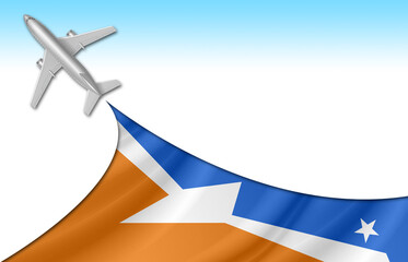 3d illustration plane with Tierra del Fuego Province - Argentina  flag background for business and travel design