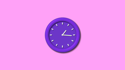 Purple color 3d wall clock isolated on pink light background