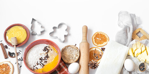 Ingredients for preparing festive new Year and Christmas food