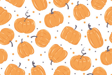 Simple seamless pattern with porange pumpkins on white background
