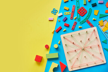 School supplies, stationery space for caption. Back to school concept. School, education and learning concept. creativity for kids. Top view colorful background. Flat lay