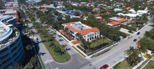 Fototapeta premium Aerial view of Fort Lauderdale skyline in slow motion from drone, Florida.