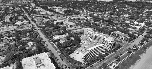 Aerial view of Fort Lauderdale skyline in slow motion from drone, Florida.