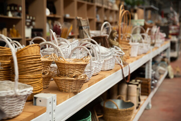 Fototapeta na wymiar Wicker baskets for sale in market. High quality photo
