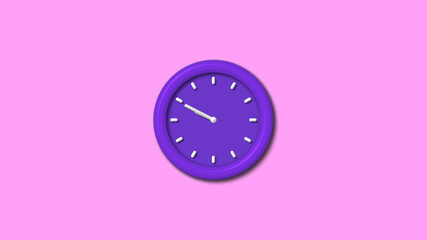 New purple dark 3d wall clock isolated on pink light background, 12 hours counting down wall clock