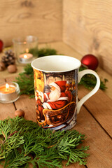 Hot coffee for Winter season. Merry Christmas and Happy New Year .Hot drink for vacation holiday.