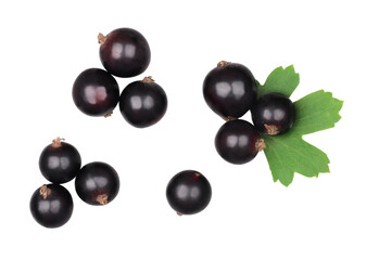 Currant berries isolated on white background, top-down, flat lay, clipping path