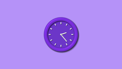 Purple color counting down 3d wall clock isolated on purple light background, 12 hours wall clock