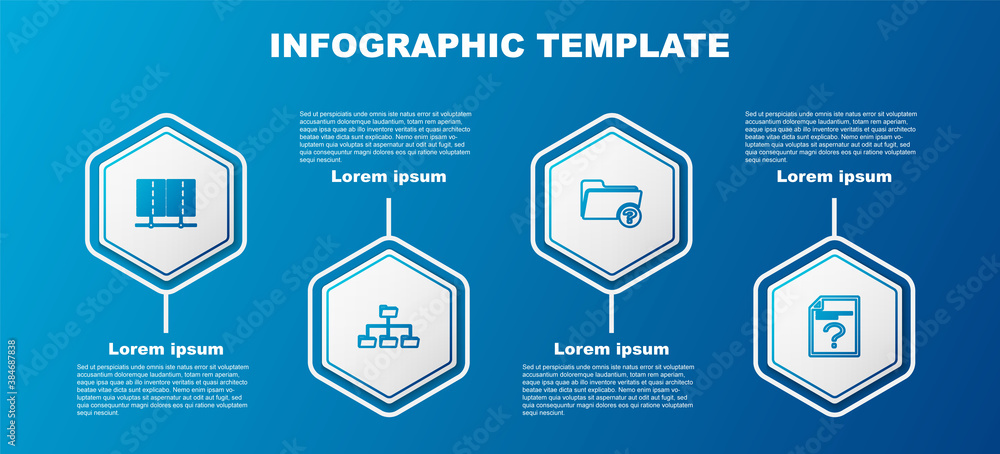Poster set line server, data, web hosting, folder tree, unknown directory and document. business infographi