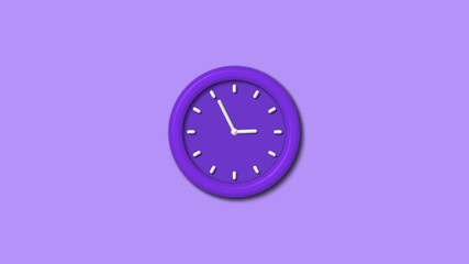 New 12 hours purple color 3d wall clock isolated on purple light background, Counting down 3d wall clock
