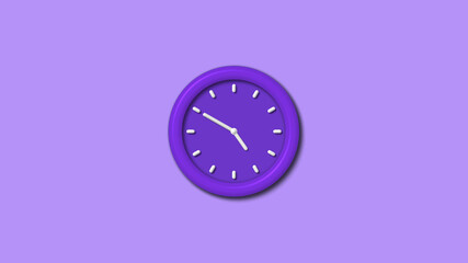 New 12 hours purple color 3d wall clock isolated on purple light background, Counting down 3d wall clock