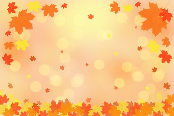 Beautiful bright autumn background with falling maple leaves and bokeh lights. Copy space