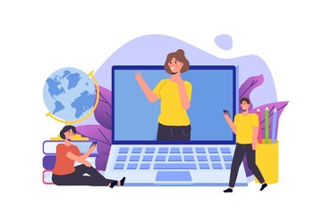 Distance learning, online education, video tutorials concepts. Vector illustration for website banner