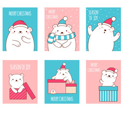 Set of vector Christmas gift tag, card, badge with polar bear