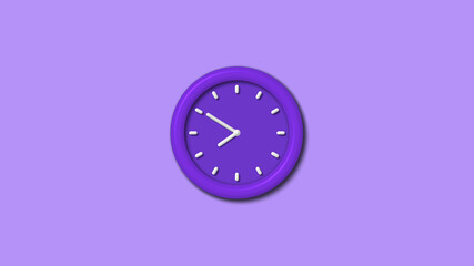 New purple color 3d wall clock isolated on purple light background, Counting down 3d wall clock