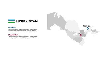 Uzbekistan vector map infographic template. Slide presentation. Global business marketing concept. Asia country. World transportation geography data. 