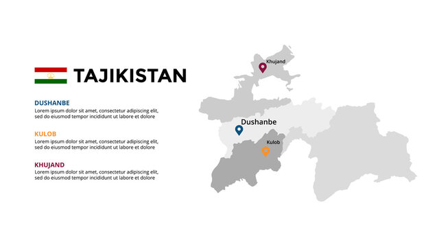 Tajikistan vector map infographic template. Slide presentation. Global business marketing concept. Asia country. World transportation geography data. 
