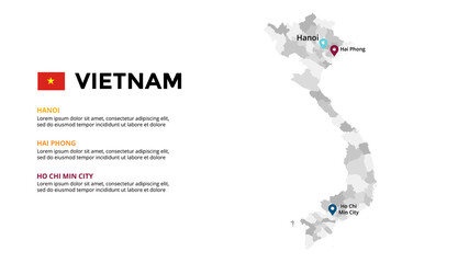 Vietnam vector map infographic template. Slide presentation. Global business marketing concept. Asia country. World transportation geography data. 