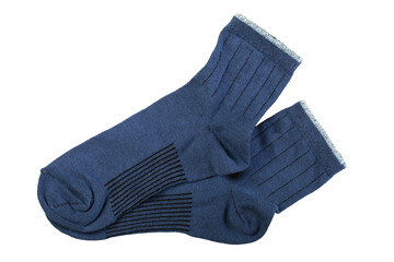 Blue sports socks with stripes isolated on white