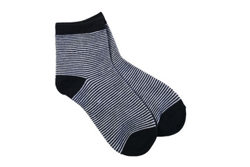pair of striped children socks on white, top view