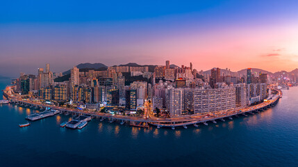 Obraz premium Hong Kong panoramic cityscape at unique angles
