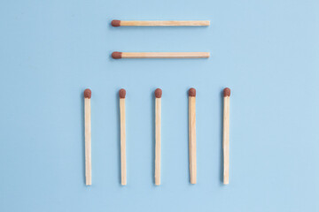 Conceptual figures from matches on a bright background. Downtime and minimal art object. Not like everyone else, different from the crowd