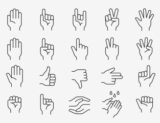 Hands line icons set. Editable stroke.