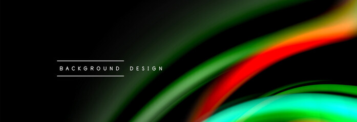 Dynamic motion abstract background. Color blurred stripes on black. Wave liquid lines poster. Vector illustration