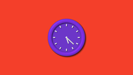Amazing purple color 3d wall clock isolated on red background, Counting down wall clock