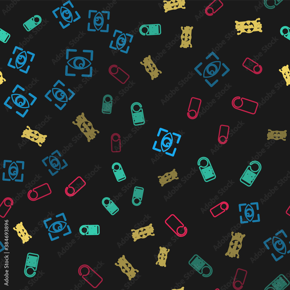Poster set line eye scan, please do not disturb, vpn with microchip circuit and on seamless pattern. vector
