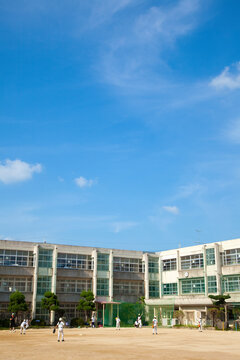 学校で野球練習をする子供達