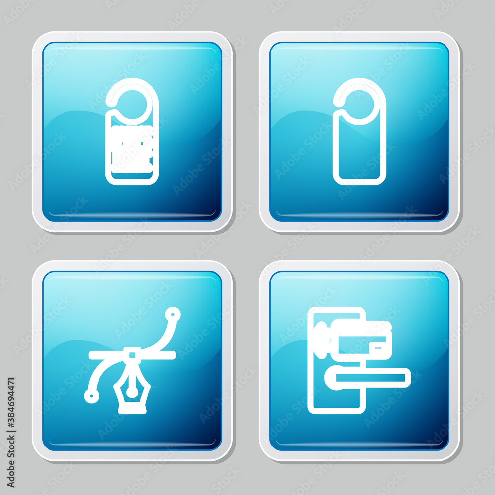 Poster set line please do not disturb, , bezier curve and digital door lock with wireless icon. vector.