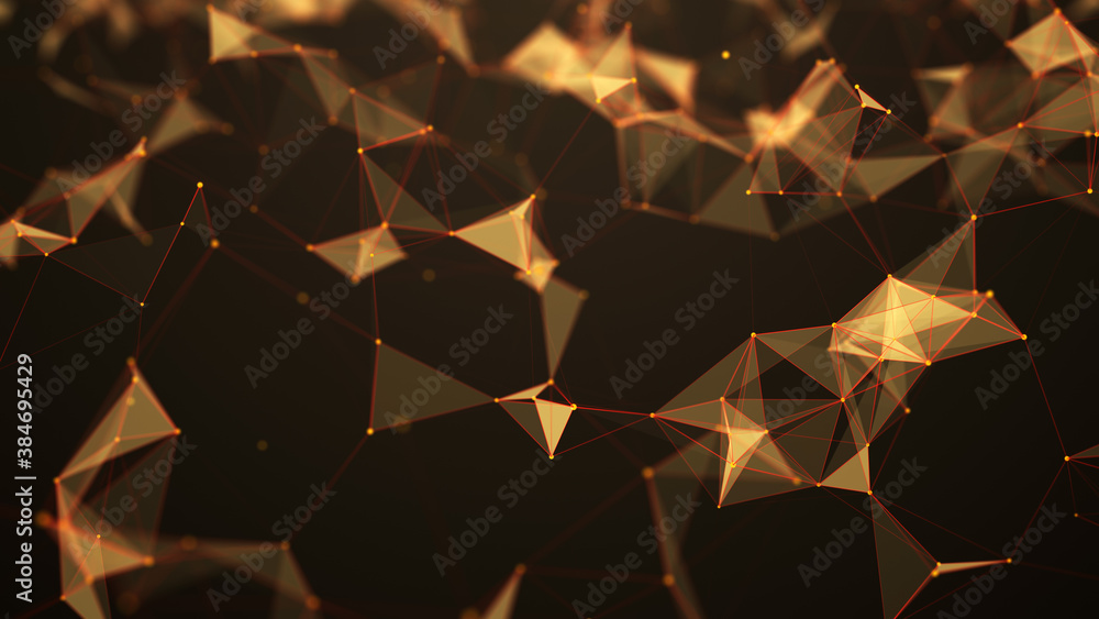 Poster digital plexus of glowing lines and dots and triangles. abstract background. 3d rendering. network o