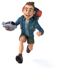 Fun illustration of a 3D cartoon backpacker
