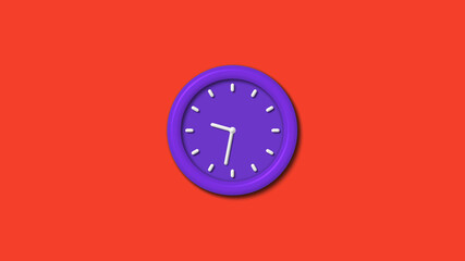 Purple color 3d wall clock isolated on red background, Counting down 3d wall clock