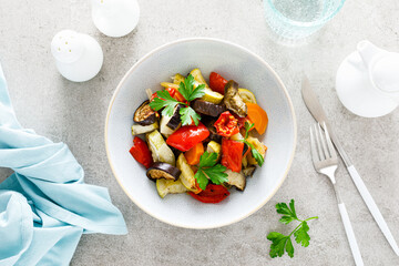 Baked vegetables salad with fresh parsley